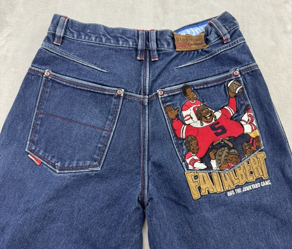 Vintage Platinum Fubu Fat Albert Junkyard Gang Baggy Jeans Size 32x34 Blue 90s